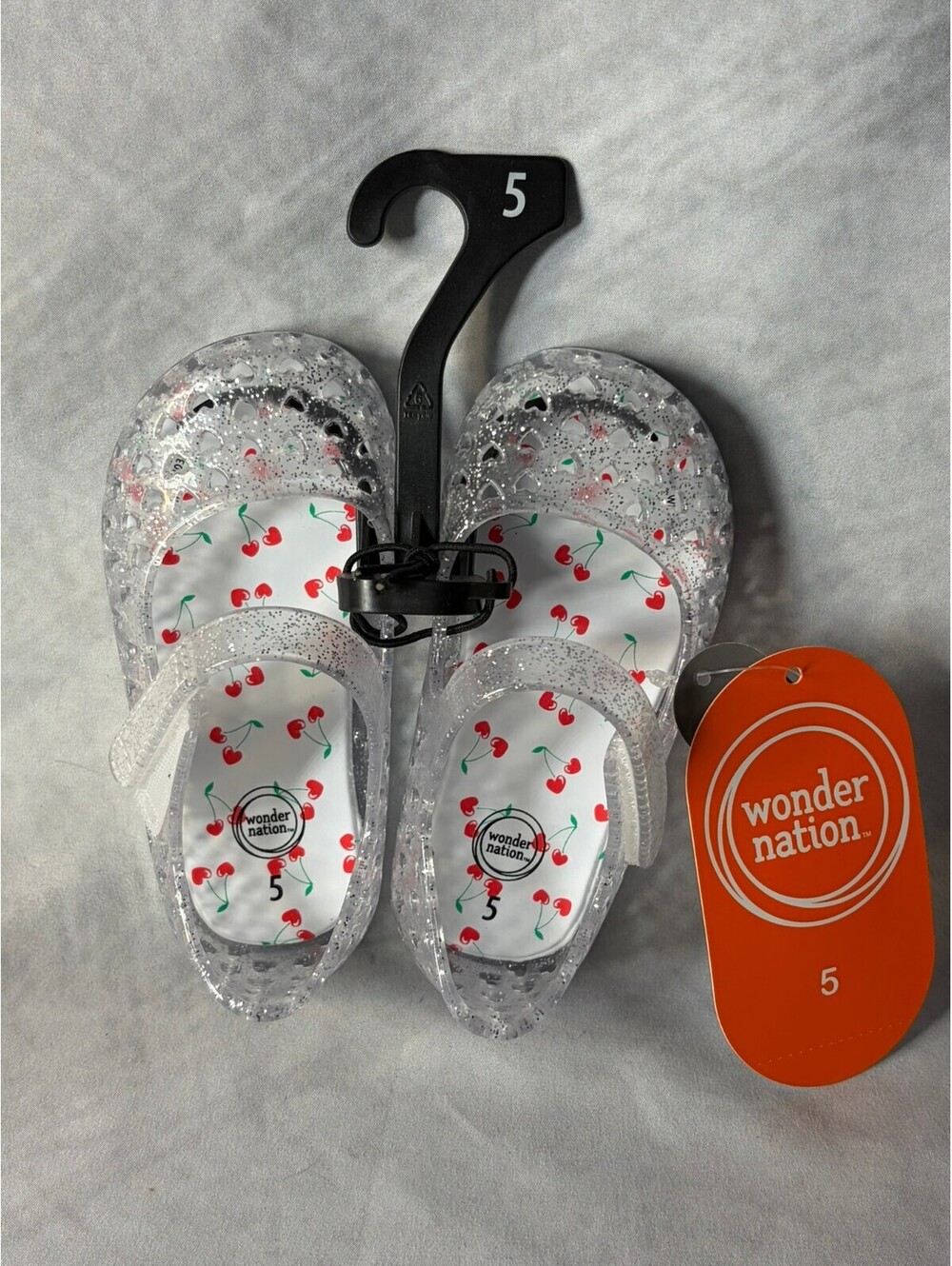 Wonder Nation Infant Girls Size 5 Clear Glitter Jelly Sandals Cherry Print NWT